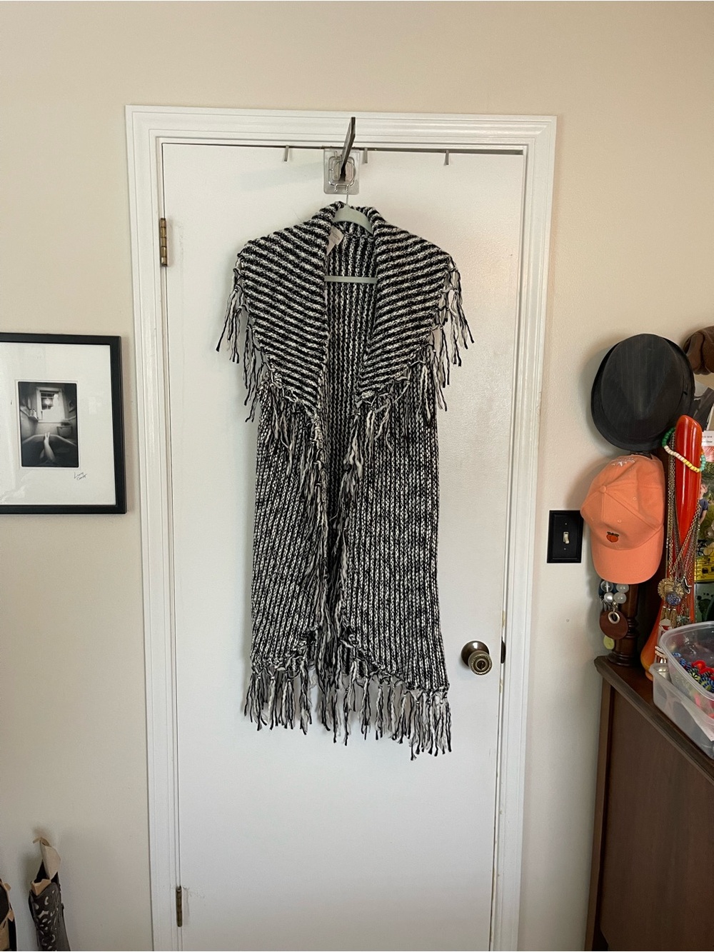 NWT Chico's Black and White Textured Fringe Cardigan